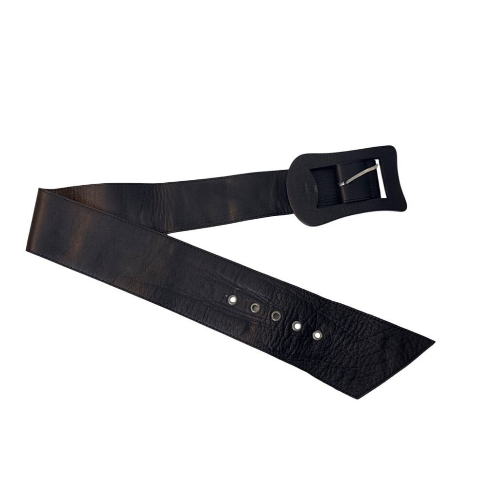 BCBG Max Azria Womens Black Genuine Leather Waist Belt With Buckle Size L